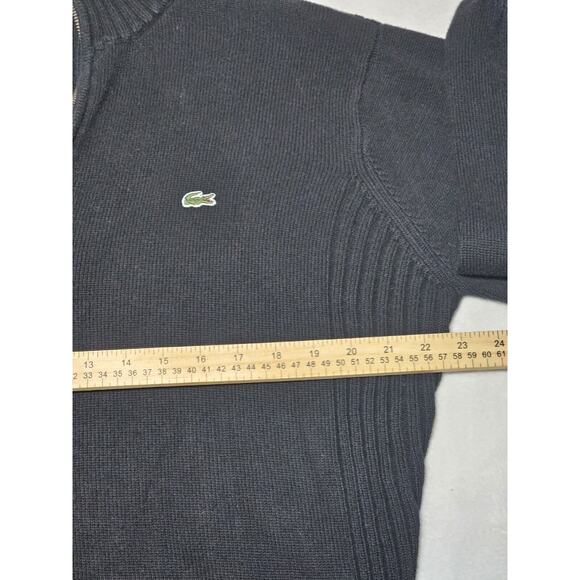 VTG Lacoste Ribbed Full Zip Up Cardigan Sweater Black Size 6 - Picture 6 of 8